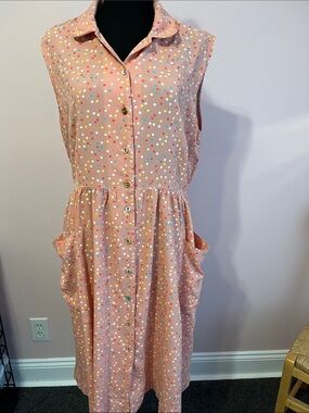April Cornell Peach Polka-Dot Button-Front Midi Dress